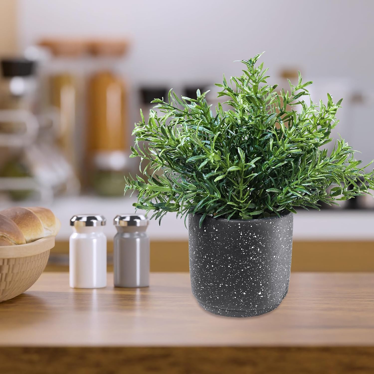 Winlyn 3 Pack Artificial Plants in Black Cement Pots
