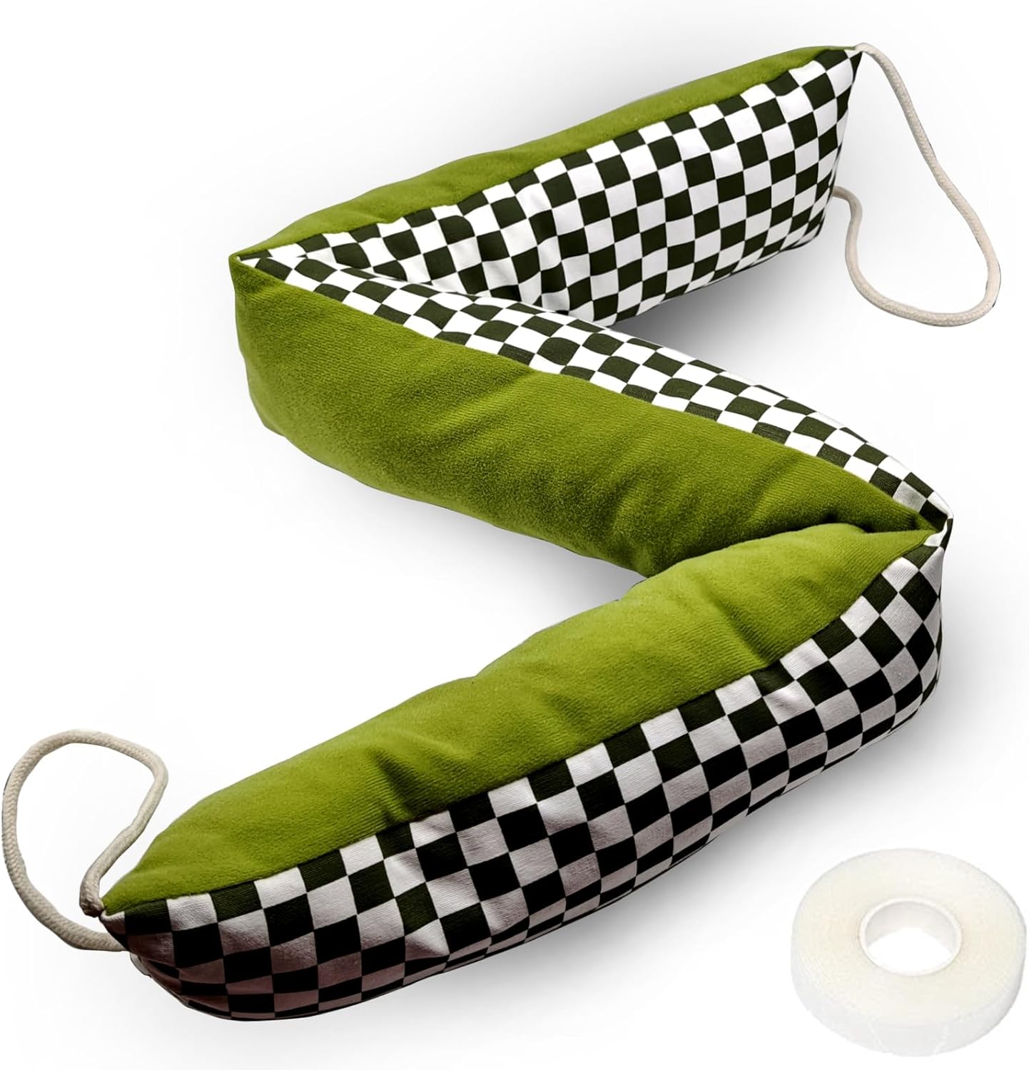 Heavy-Duty Door Draft Stopper with Handle - Green and White Fabric Floor Stopper for Interior and Exterior Doors