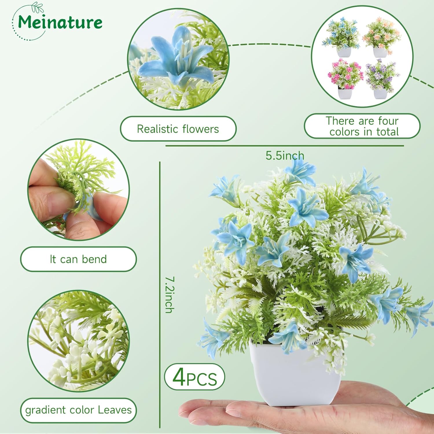 4-Pack Small Artificial Plants with Realistic Flowers