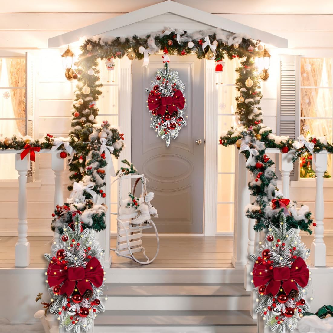 Red Artificial Christmas Teardrop Swag with Glitter Balls and Berries