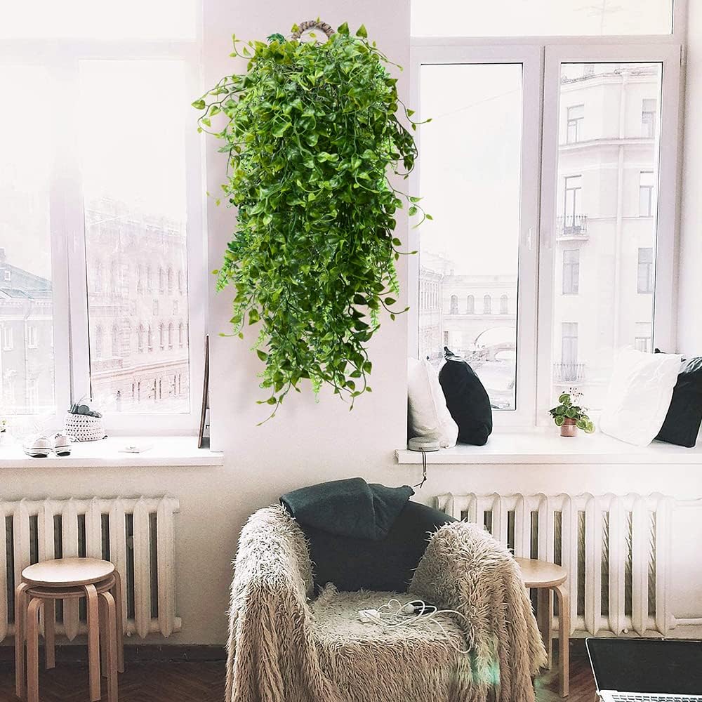 CLONG 2pcs Artificial Hanging Plants 32-in Fake Ivy Vine Outdoor UV Resistant Decor