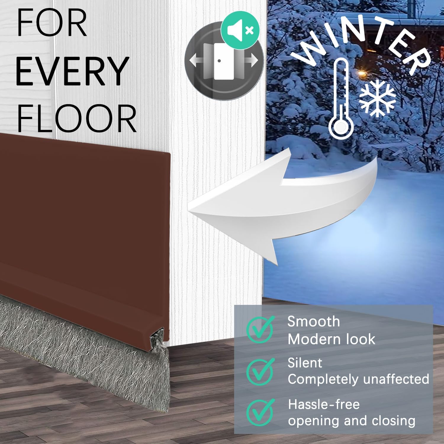 2 Pack Under Door Draft Stoppers with Brush Seal Brown