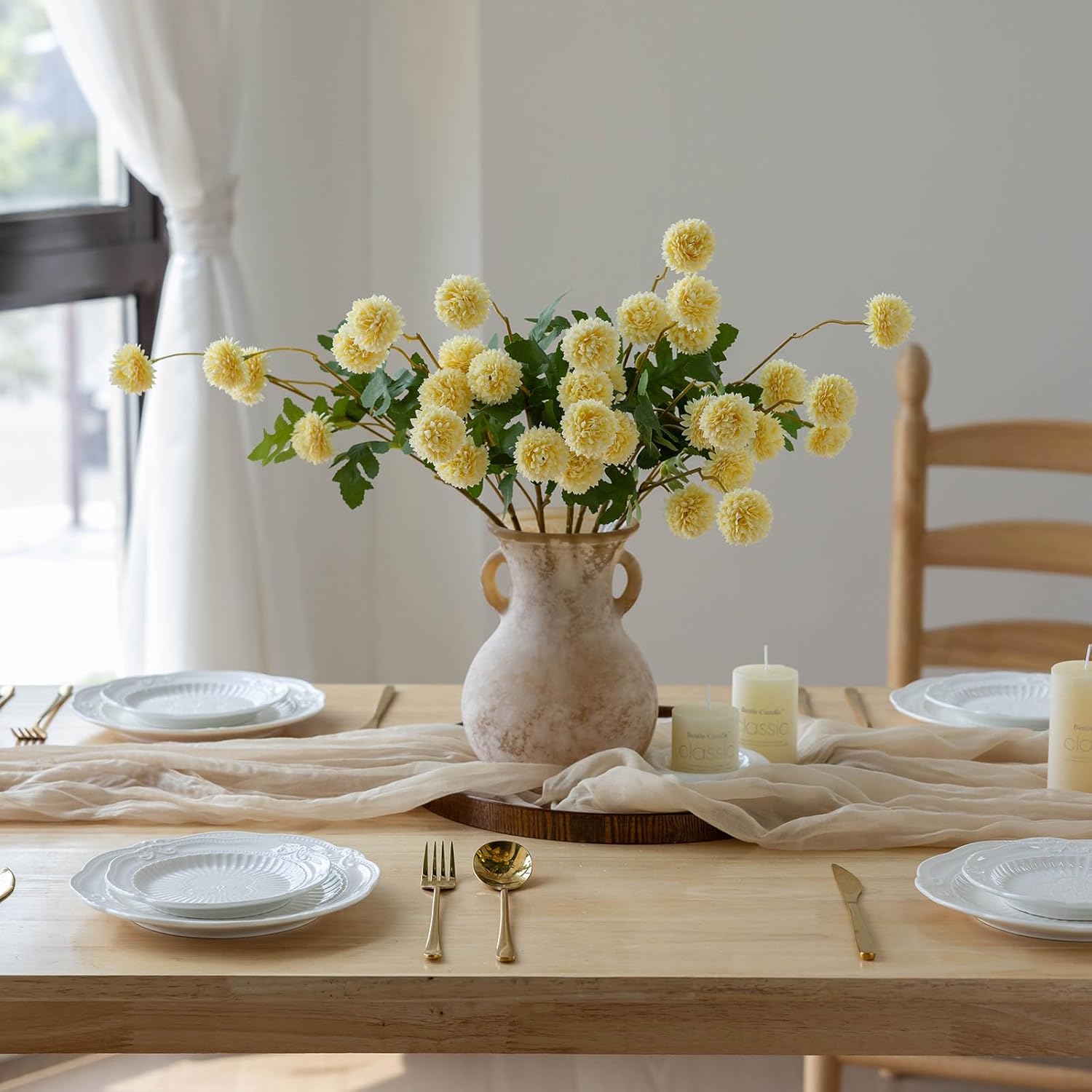 Mizii 6Pcs Yellow Artificial Chrysanthemums with Stems
