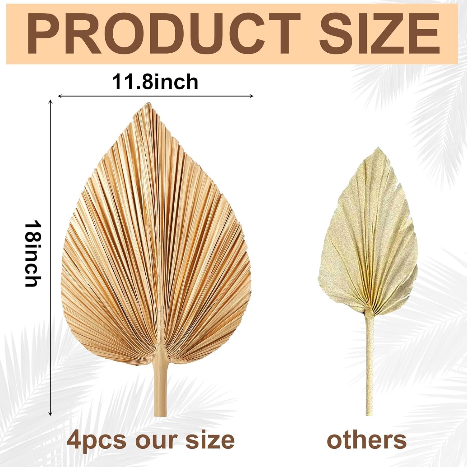 4 Pcs Large Gold Dried Palm Leaves Decor