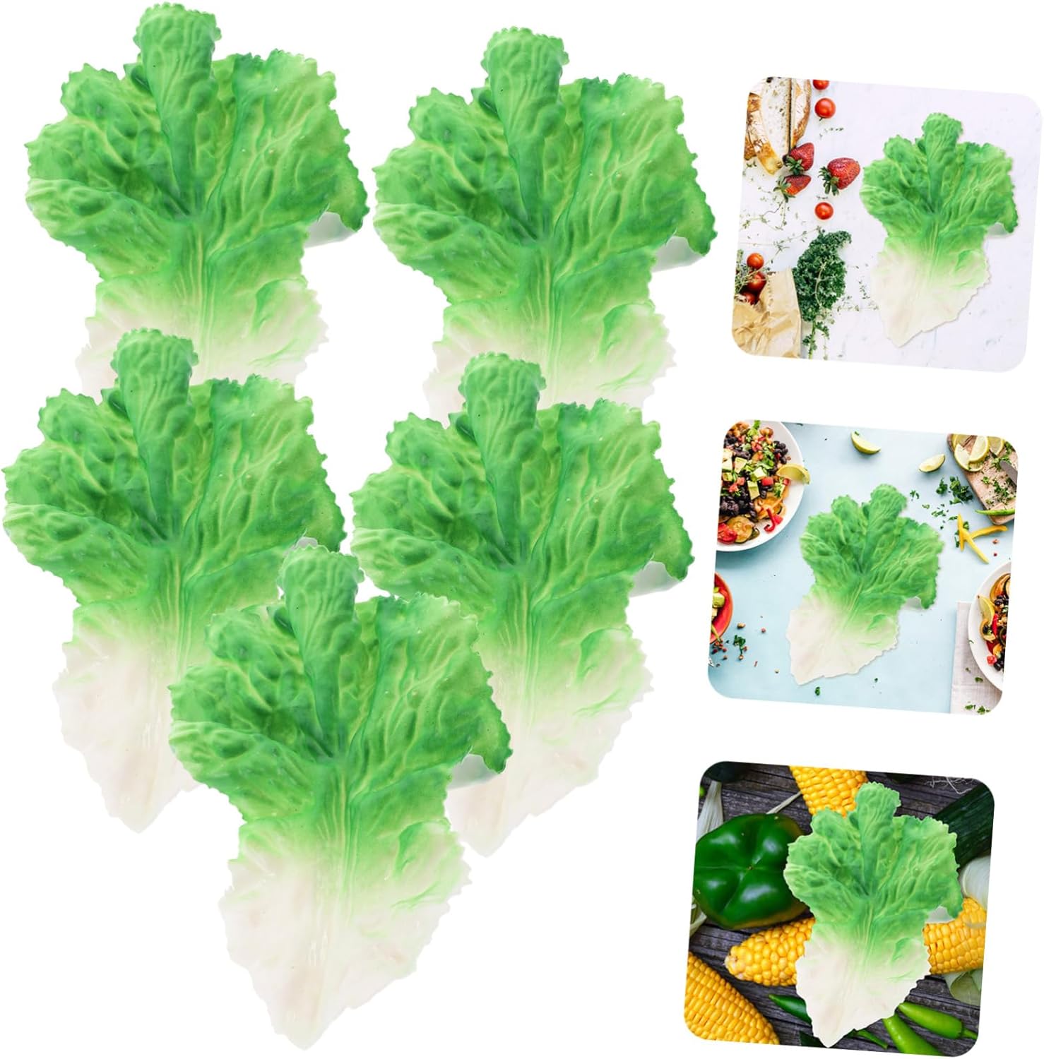 Magiclulu 5 Pcs Realistic Lettuce Leaf Props for Home Kitchen Decoration
