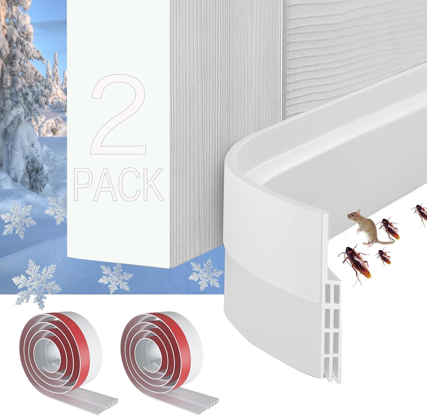 2 Pack Door Draft Stoppers for Bottom of Door 39 Inch White Silicone Weather Stripping Door Seal