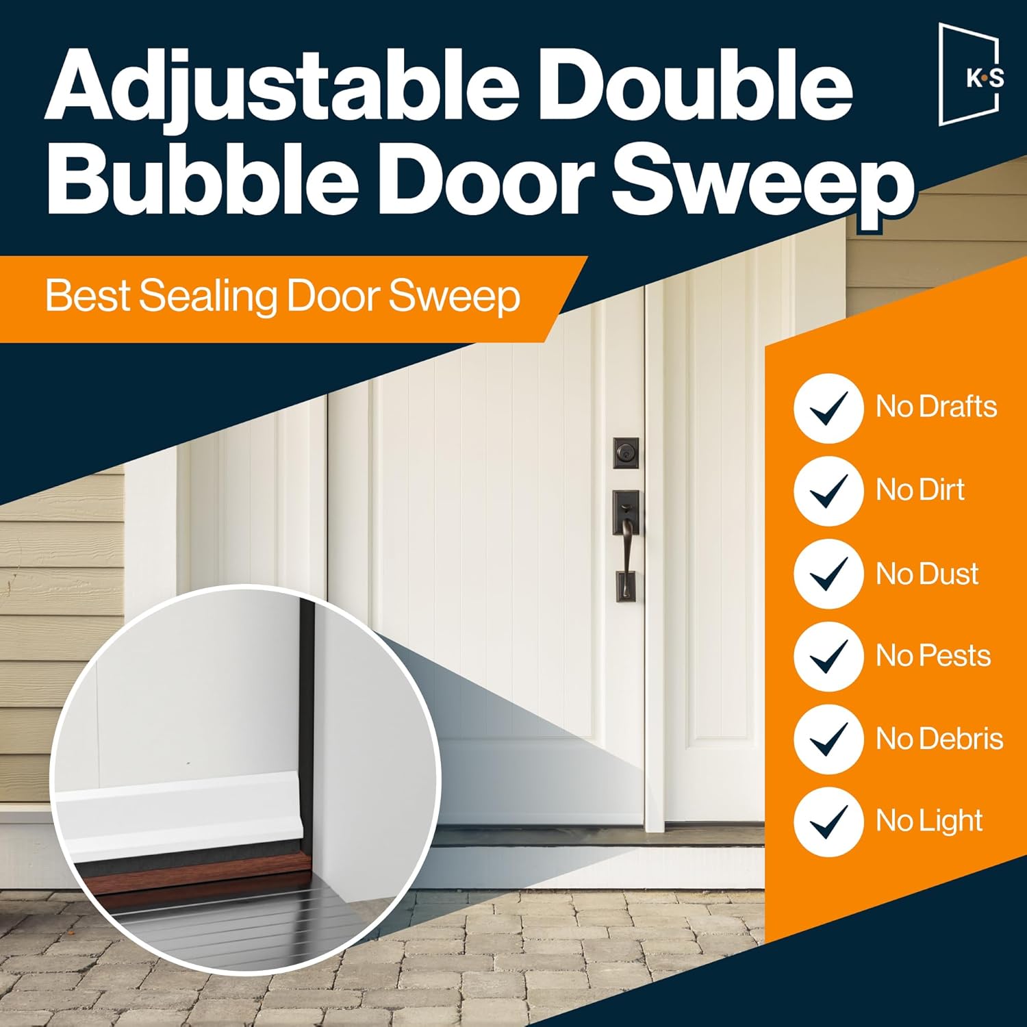 KS Hardware Adjustable Double Bubble Door Sweep 1 34 x 36 White 2 pk