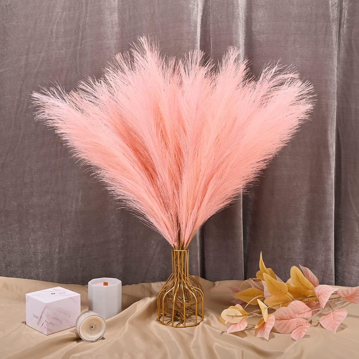 U-LIAN 12PCS Pink Faux Pampas Grass 24 Inch Decor Set