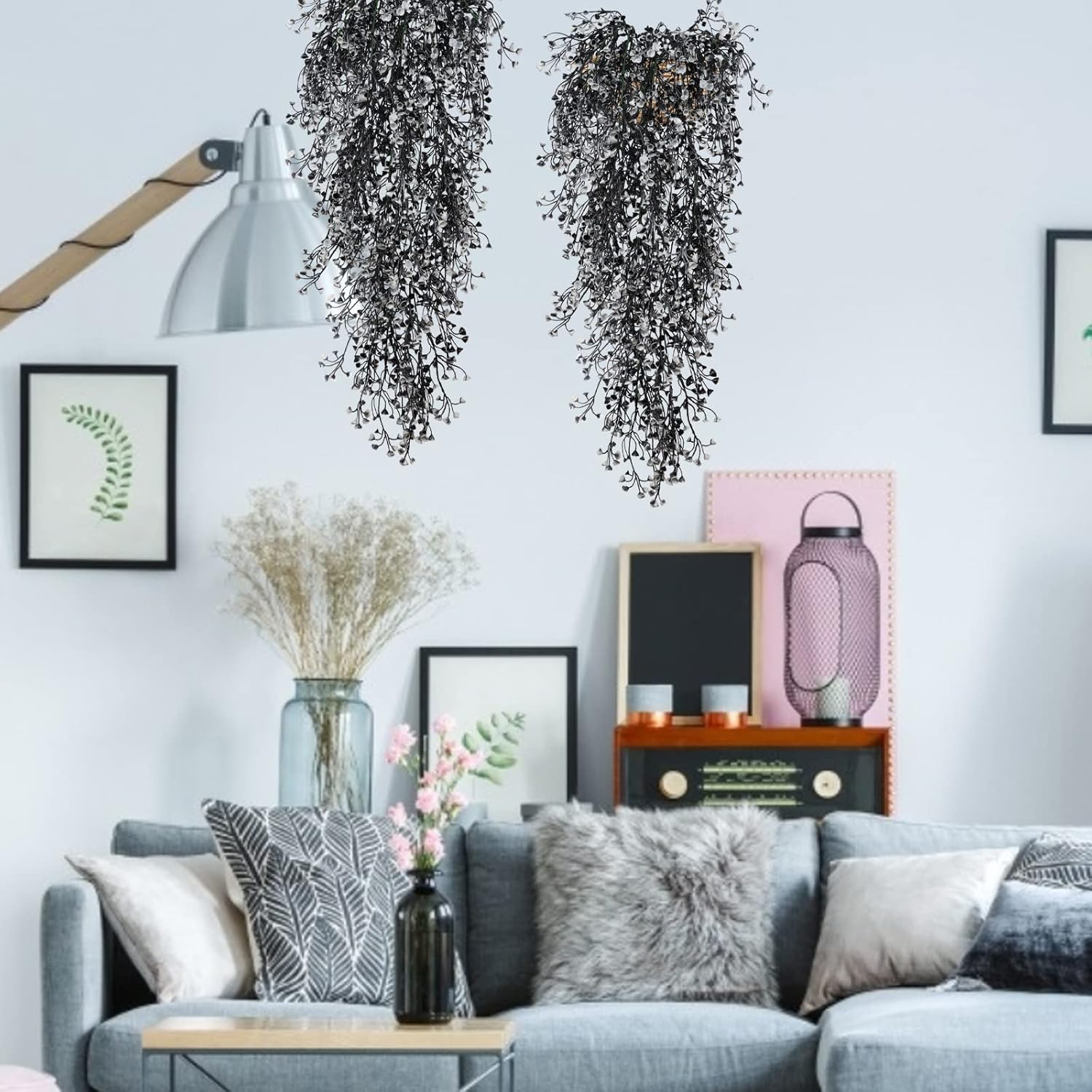 RECUTMS Artificial Hanging Plants 4 Pcs Fake Ferns Wall Decor