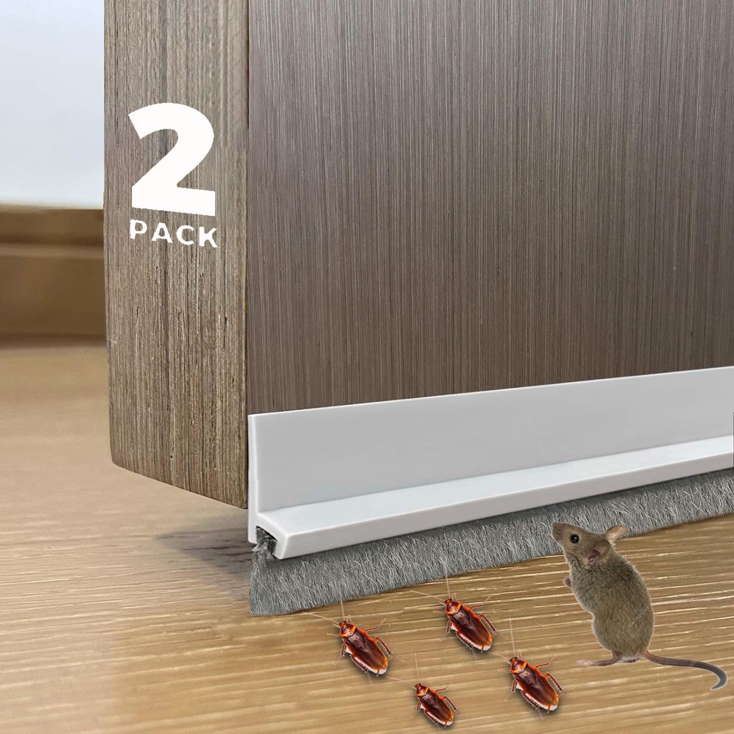 2 Pack Door Draft Stoppers with Brush Soundproof and Dustproof for Exterior and Interior Doors