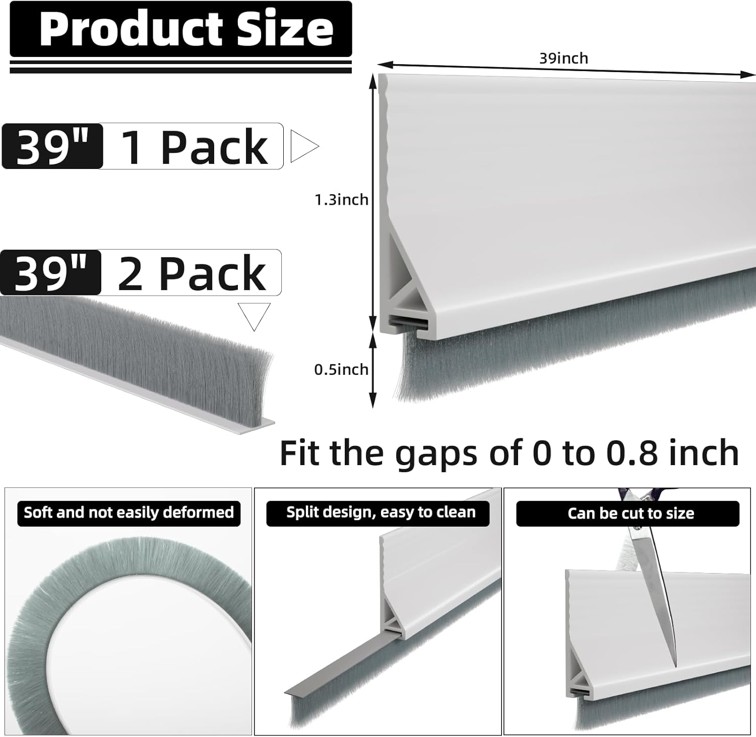 39 Inch Under Door Draft Stopper with Brush