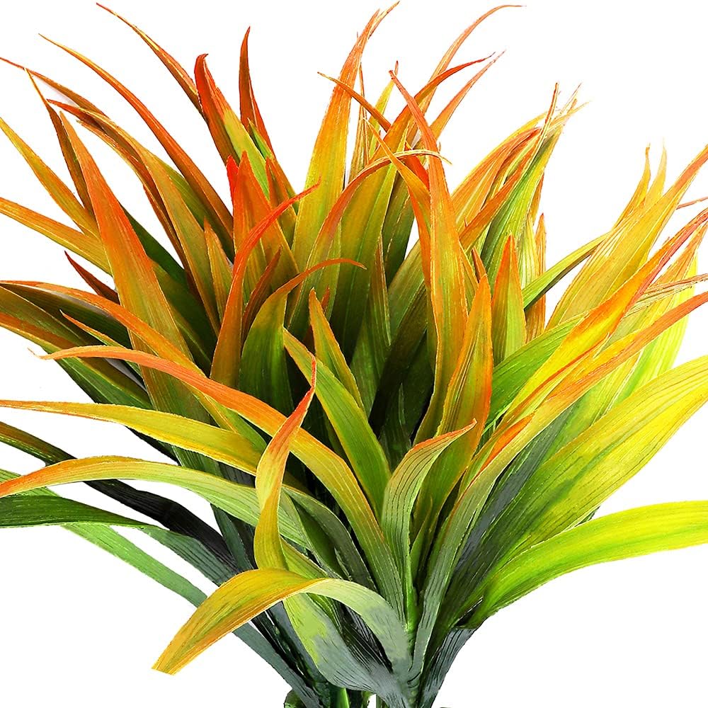 CLONG 4pcs Artificial Fake Grass Plants Plastic Greenery Set Orange Green