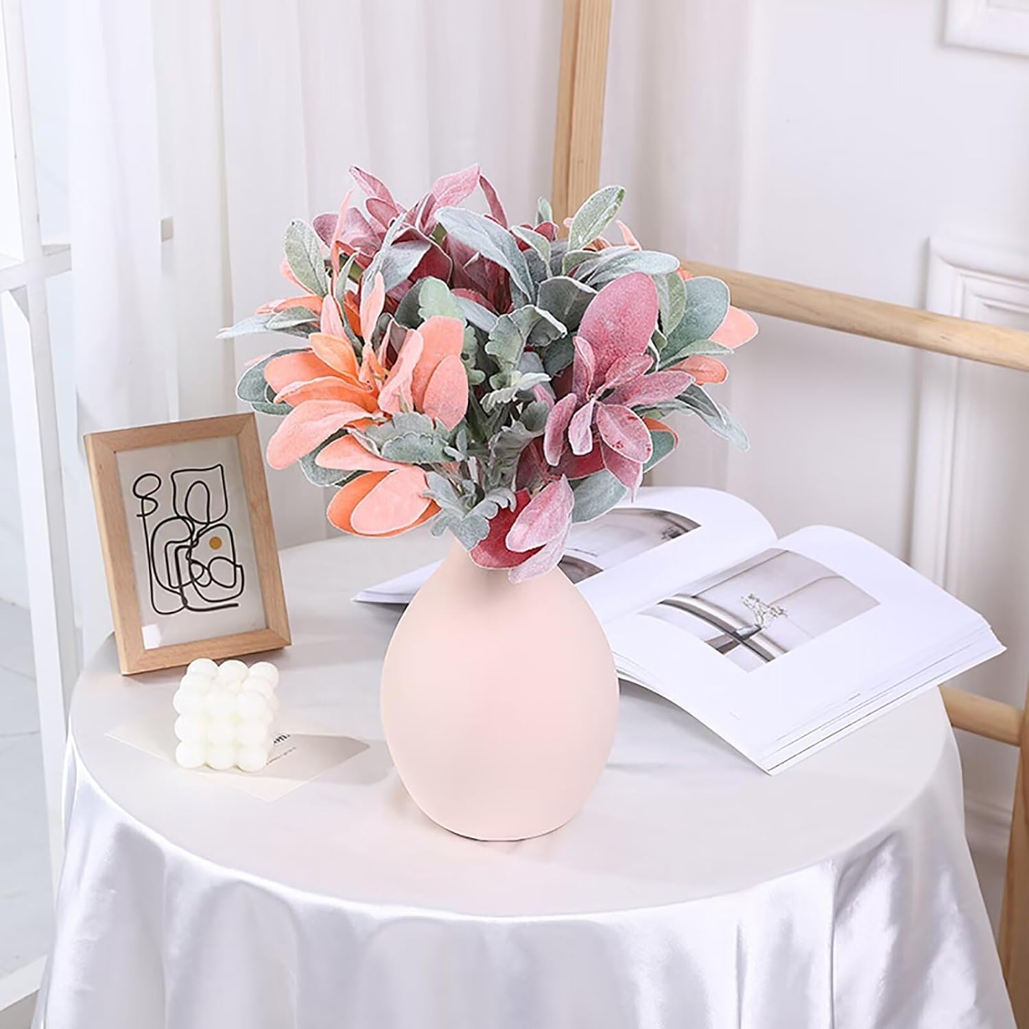 Lovmeety 6 Pcs Artificial Flocked Lambs Ear Stems