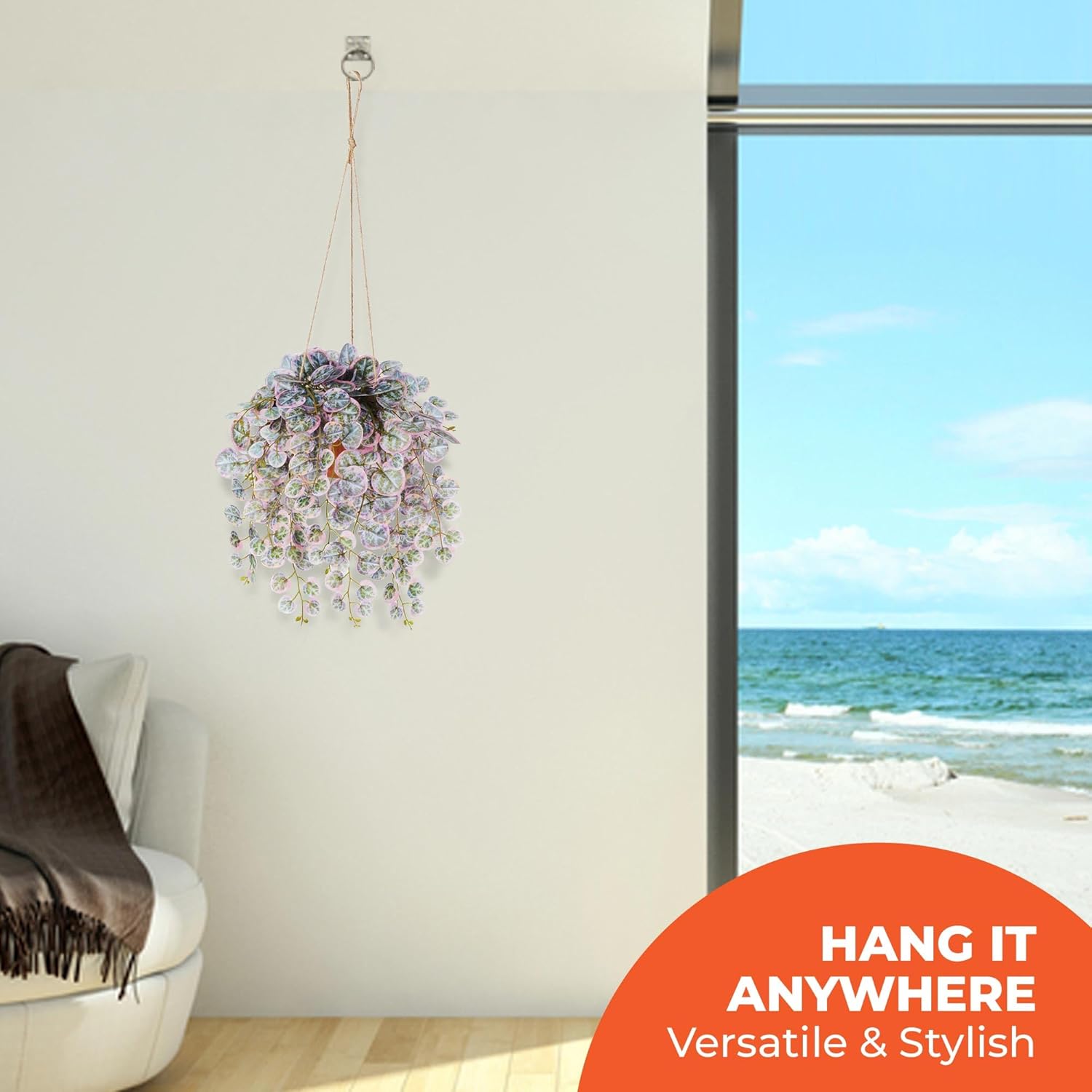 Faux Hanging Plant with Red Clay Pot 16 Inch Artificial Leaves for Indoor Decor