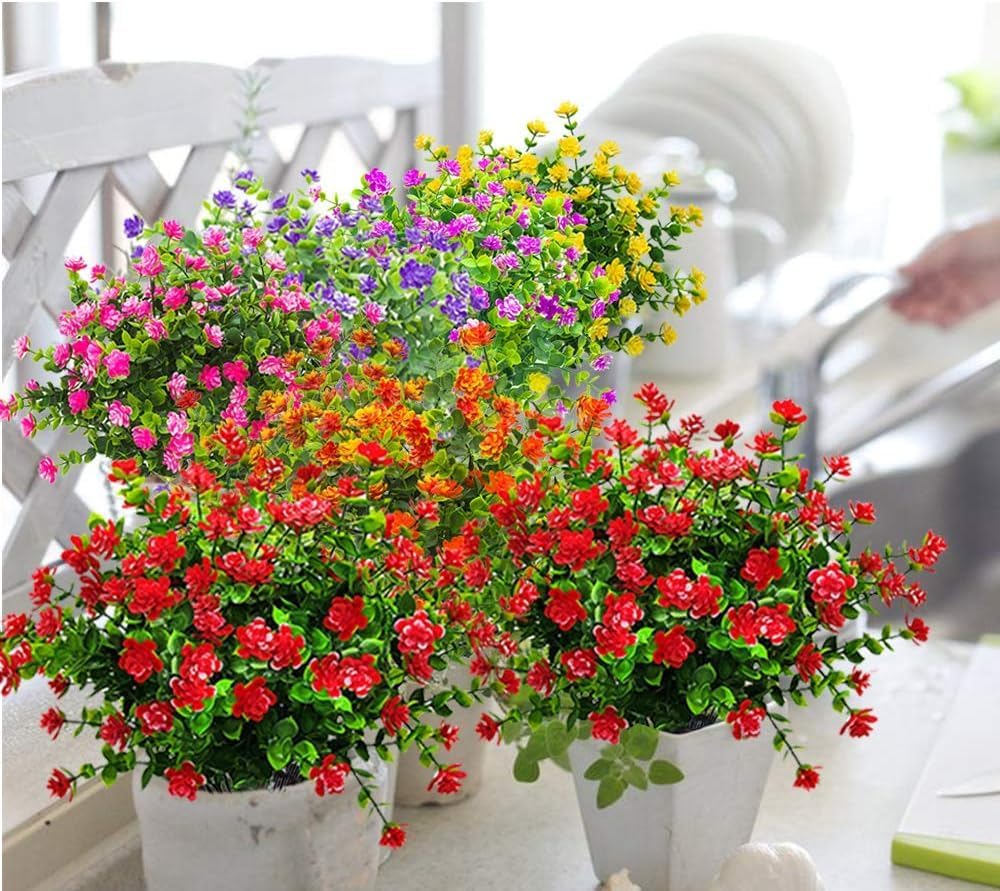 6 Bundles Artificial Flowers for Outdoor Decoration