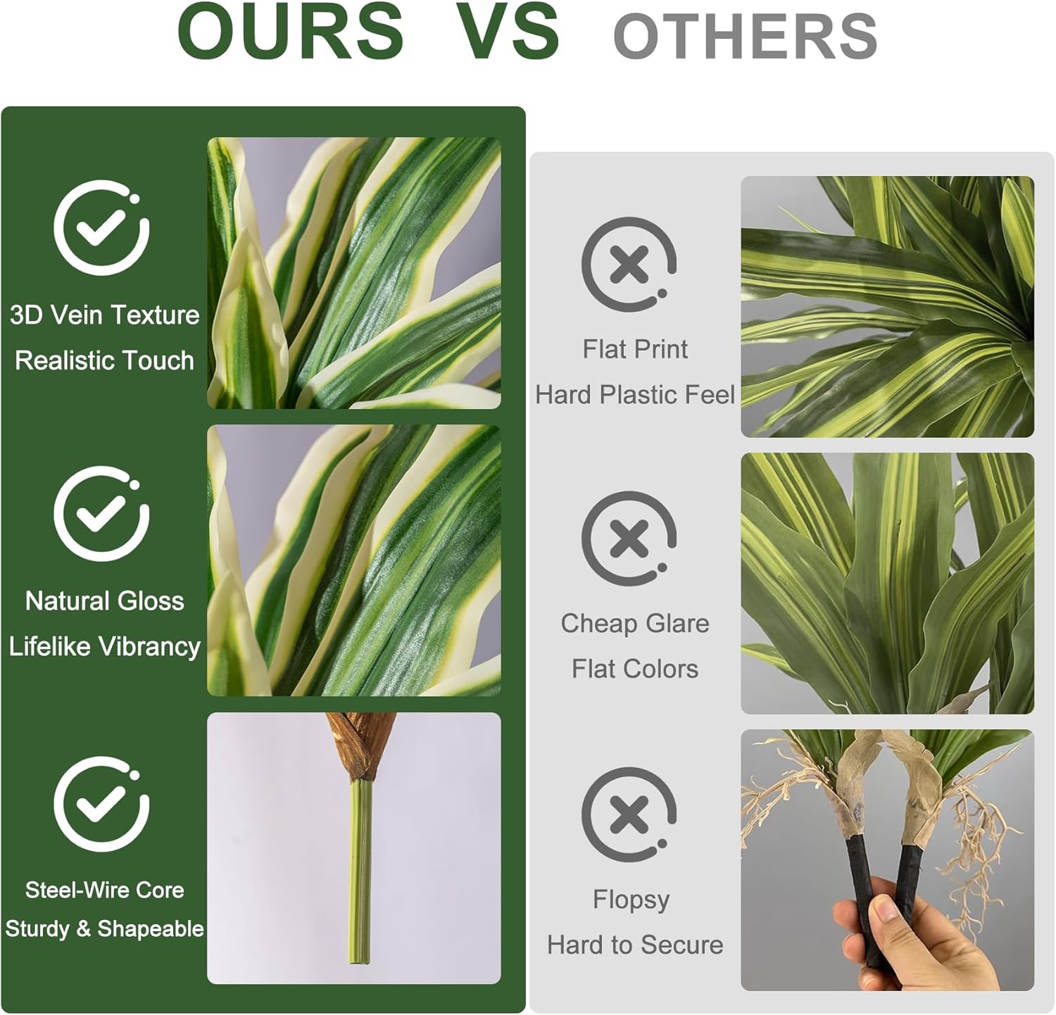 Yarmare 4 Pcs Artificial Dracaena Stems Greenery Plant Realistic Fake Leaves for Home Decor