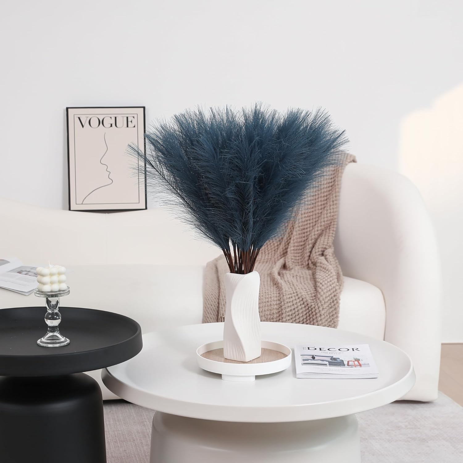 Blue Pampas Grass Decor - 30pcs 24 Inch Artificial Pampas Grass for Home Decor