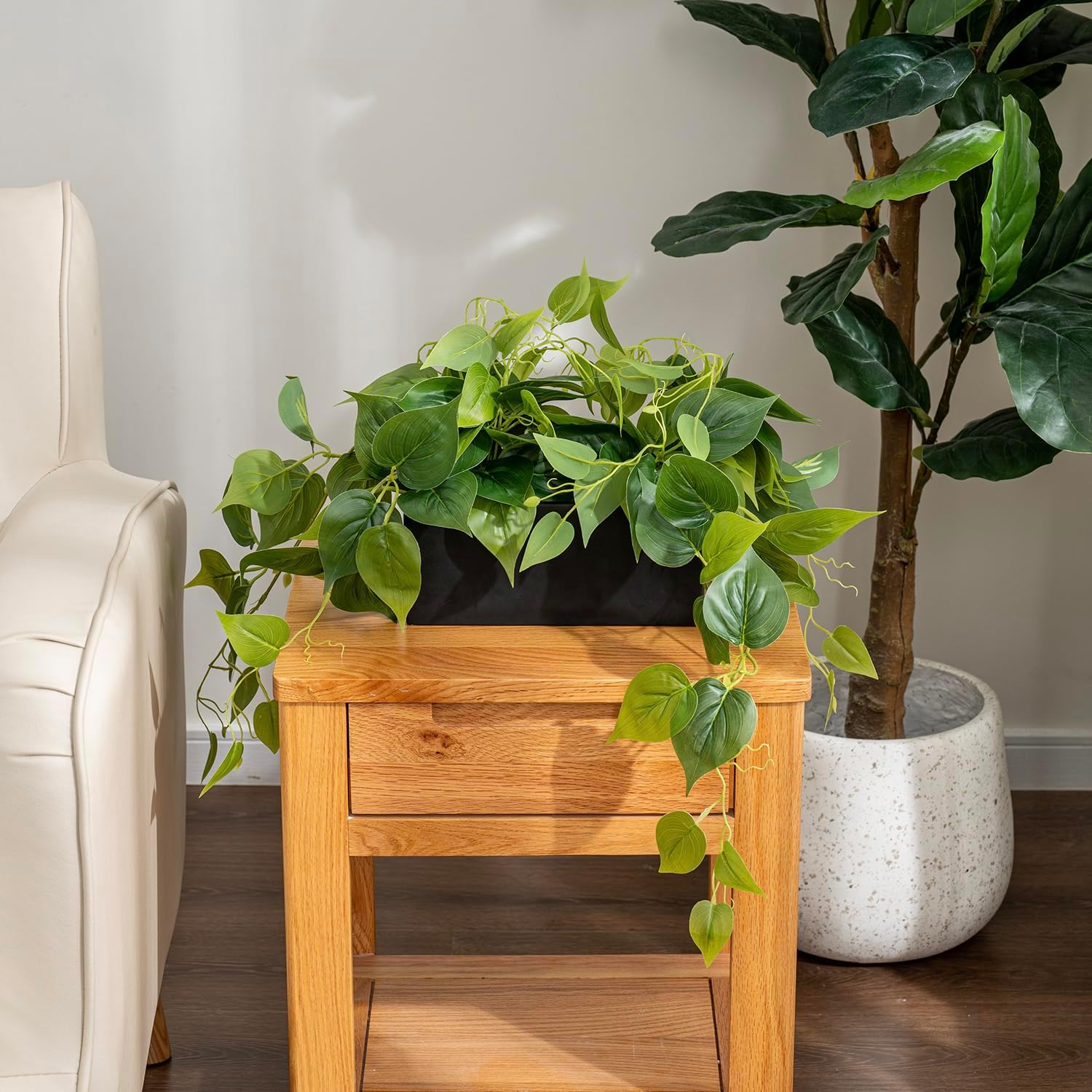 MyGift Artificial Pothos Plant in Black Concrete Planter