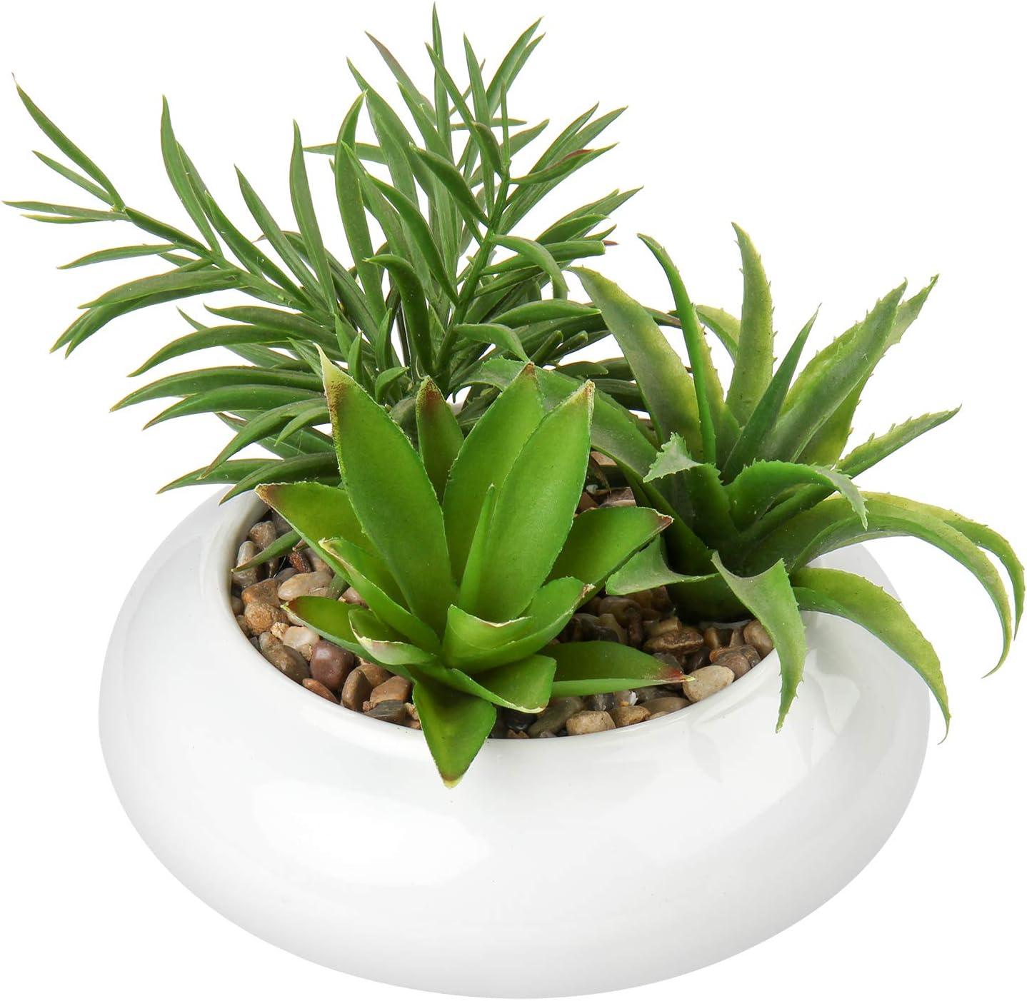 Hollyone Realistic Artificial Succulent Plants with White Ceramic Pot for Home Decor