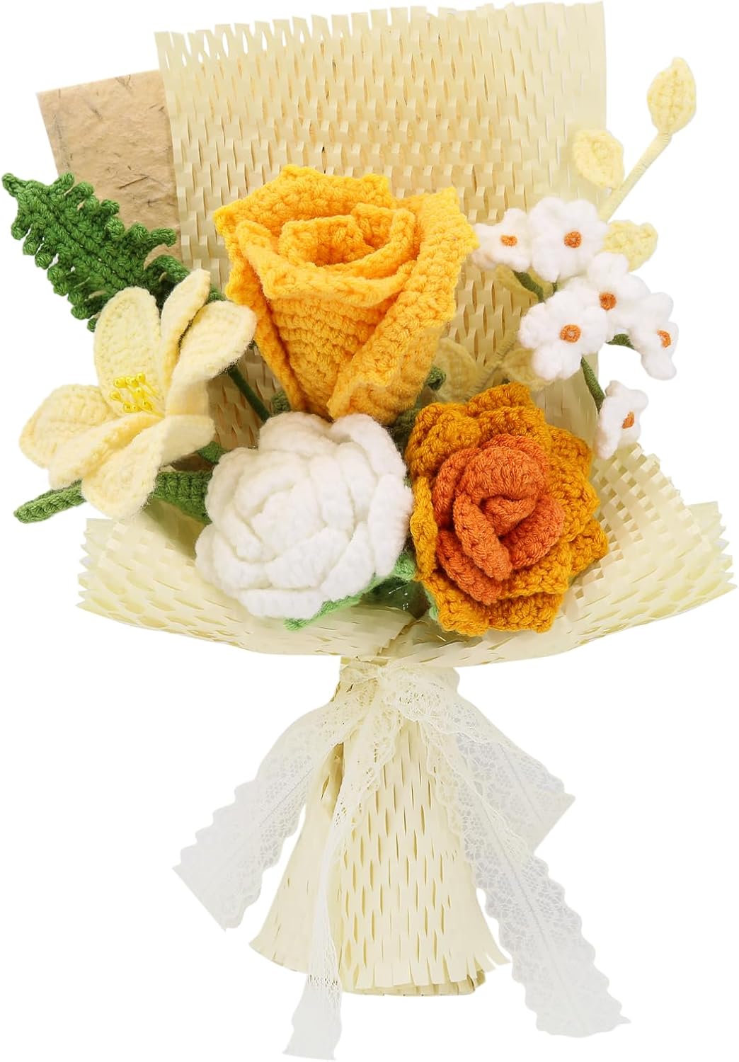 Handmade Crochet Yellow Bouquet with Roses and Orchids