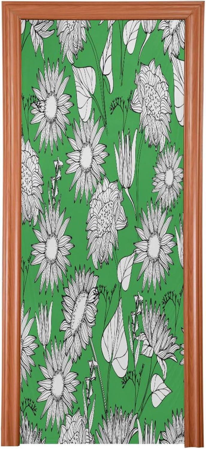 Susiyo Greem Autumn Wildflowers Halloween Door Cover 32x79 in
