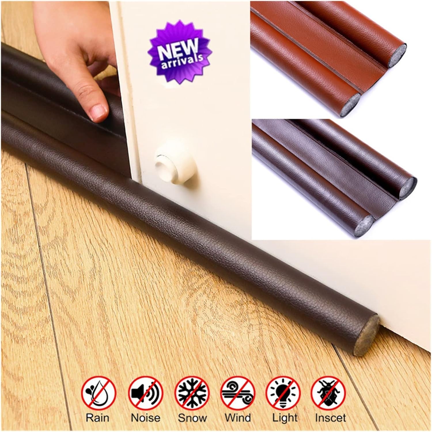 Generic PU Leather Door Bottom Sealing Strip Draft Blocker Guard