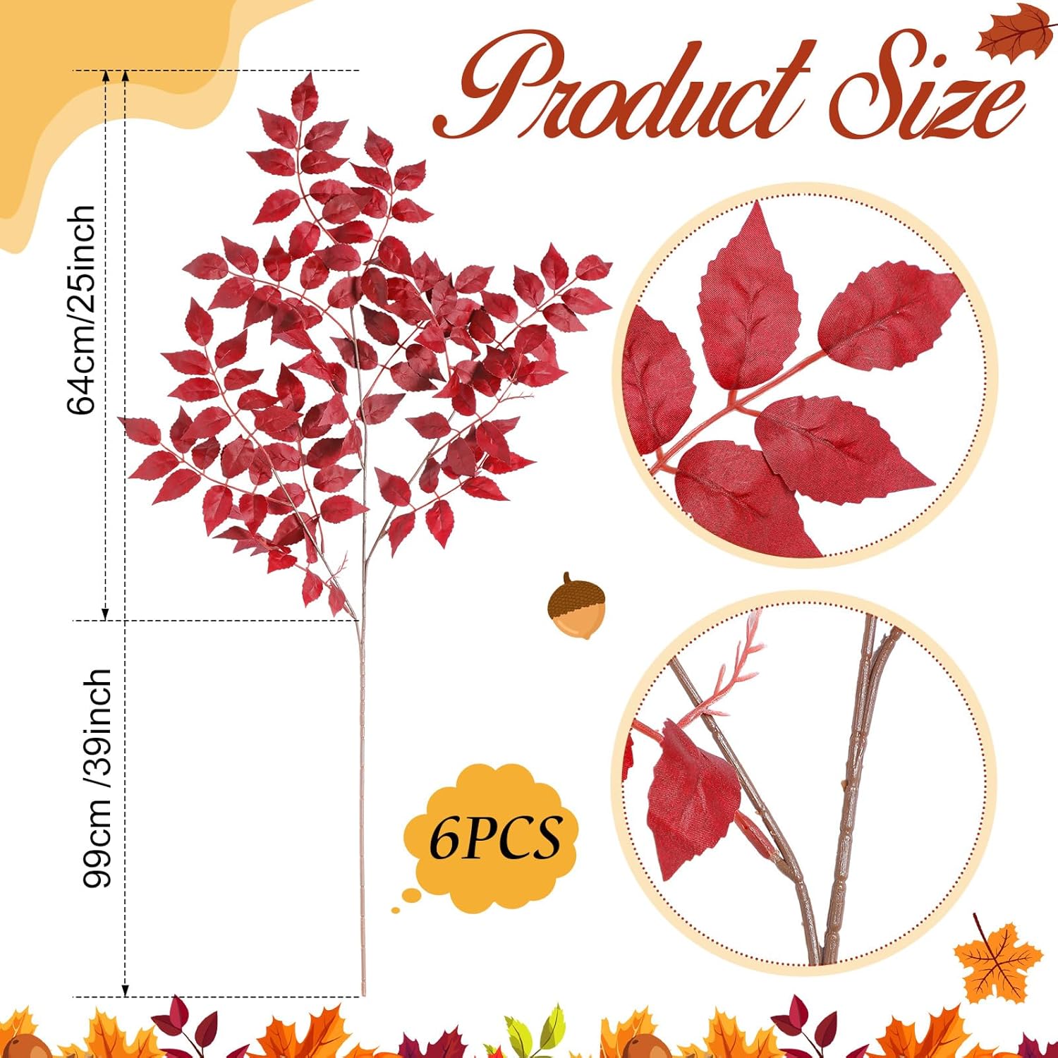 6pcs 39inch Artificial Cimicifuga Plant Leaves for Fall Decor
