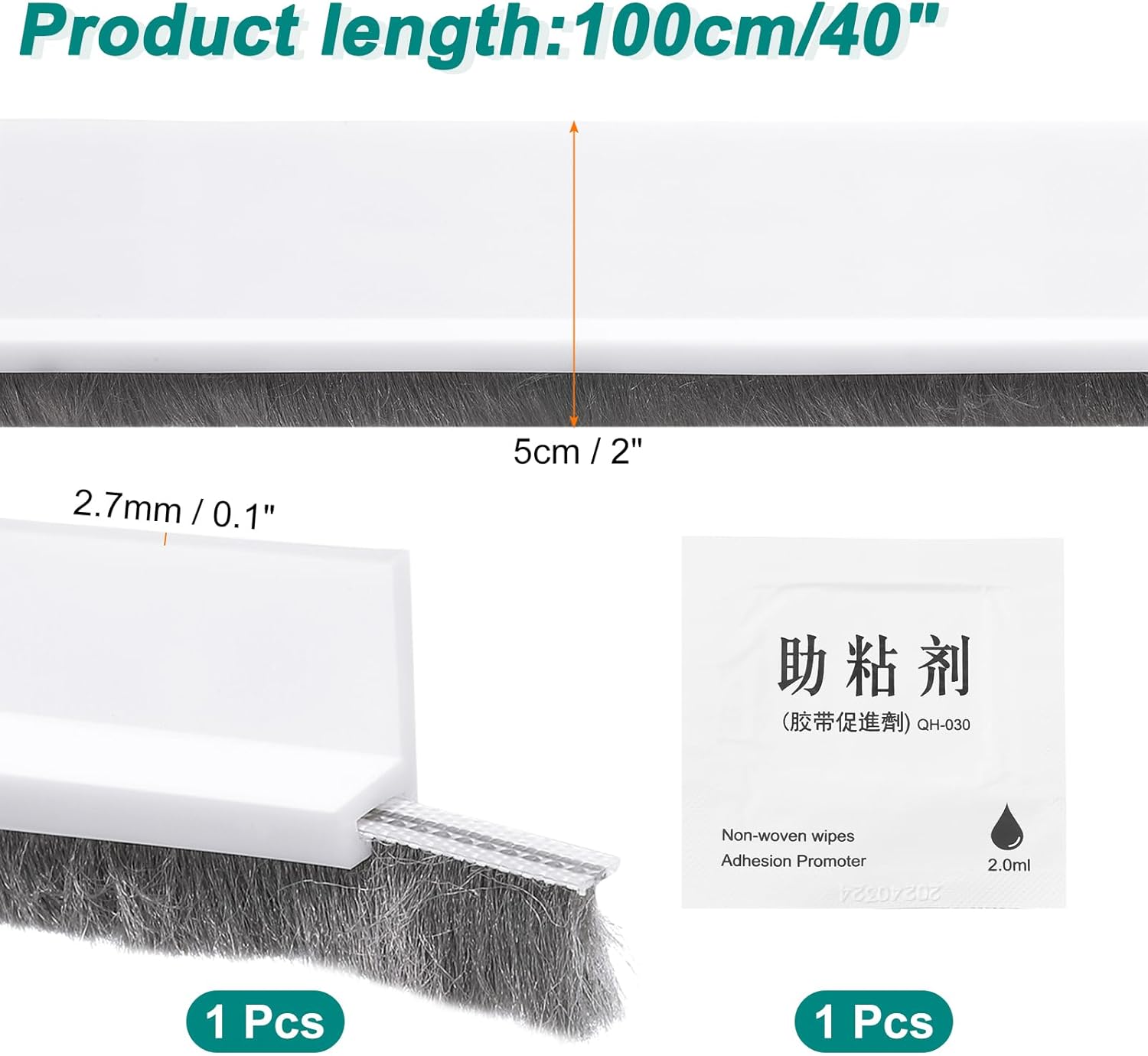 Uxcell Door Sweep 2 x 40 Draft Stopper with Self Adhesive for Doors