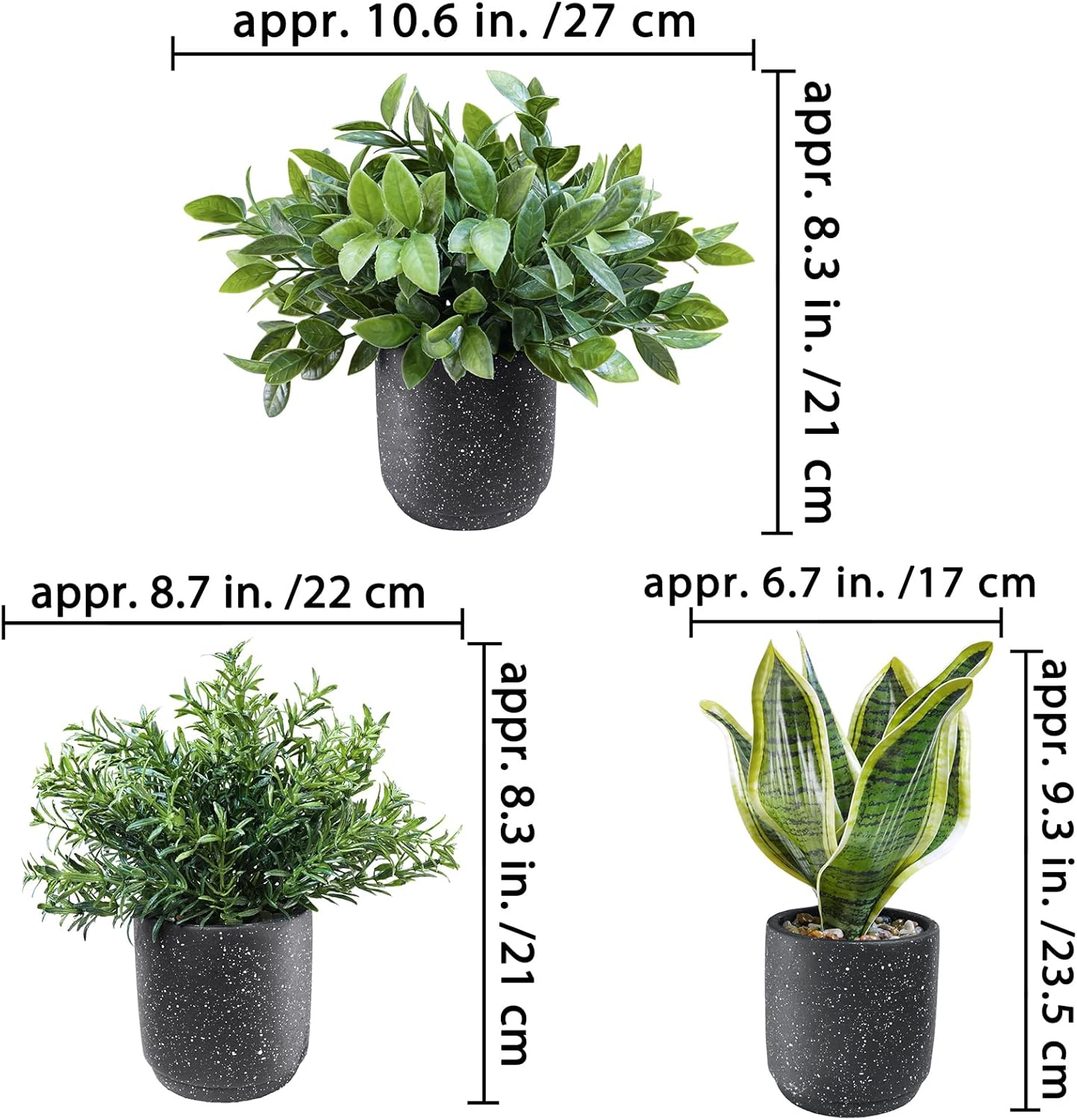Winlyn 3 Pack Artificial Plants in Black Cement Pots