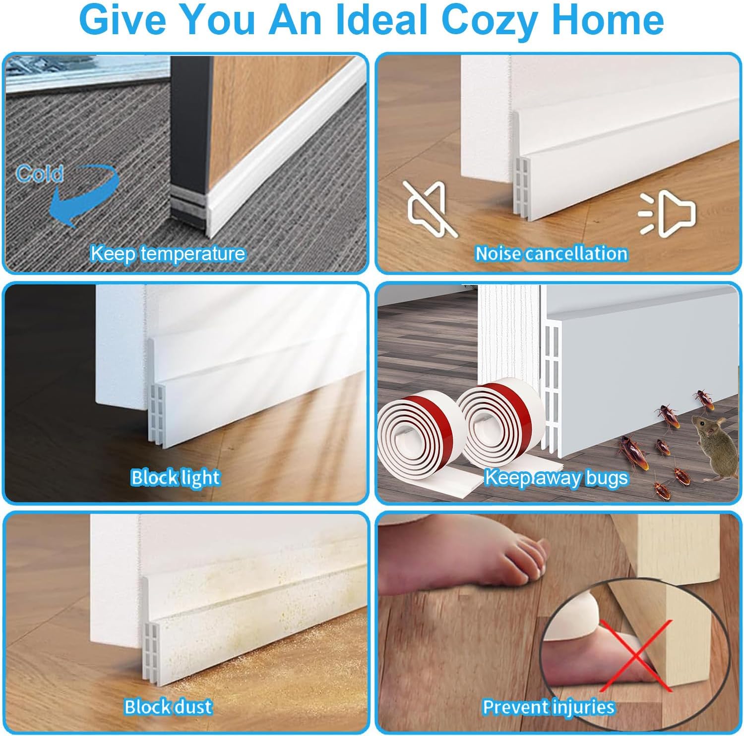 2 pcs Door Draft Stoppers for Bottom of Door Soundproof Door Sealer with Weather Stripping Insulation