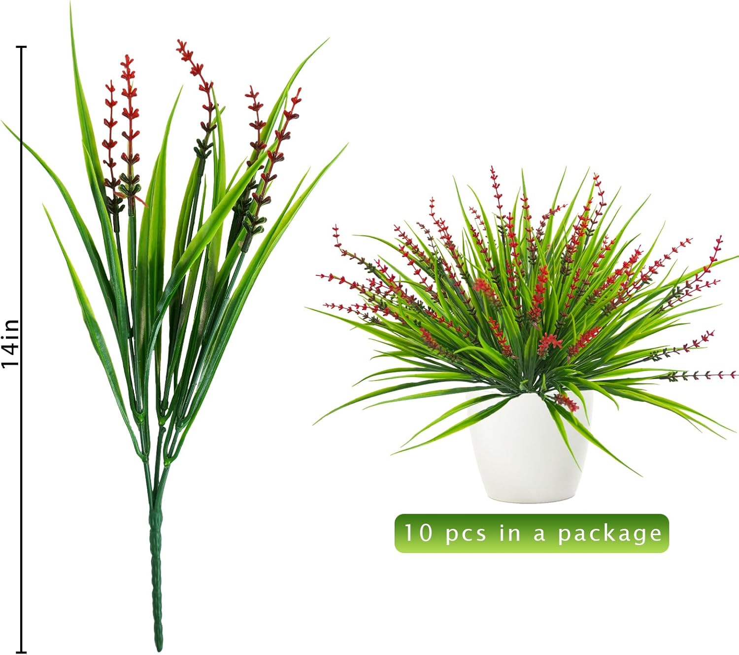 10 Pcs Artificial Plants Outdoor Red Faux Plastic Monkey Grass