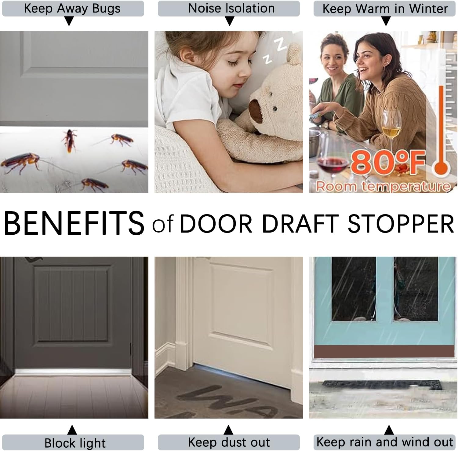 WUMUTI 2 Pack Door Draft Stoppers 2 Inch x 39 Inch Noise Insulating Seal - Brown