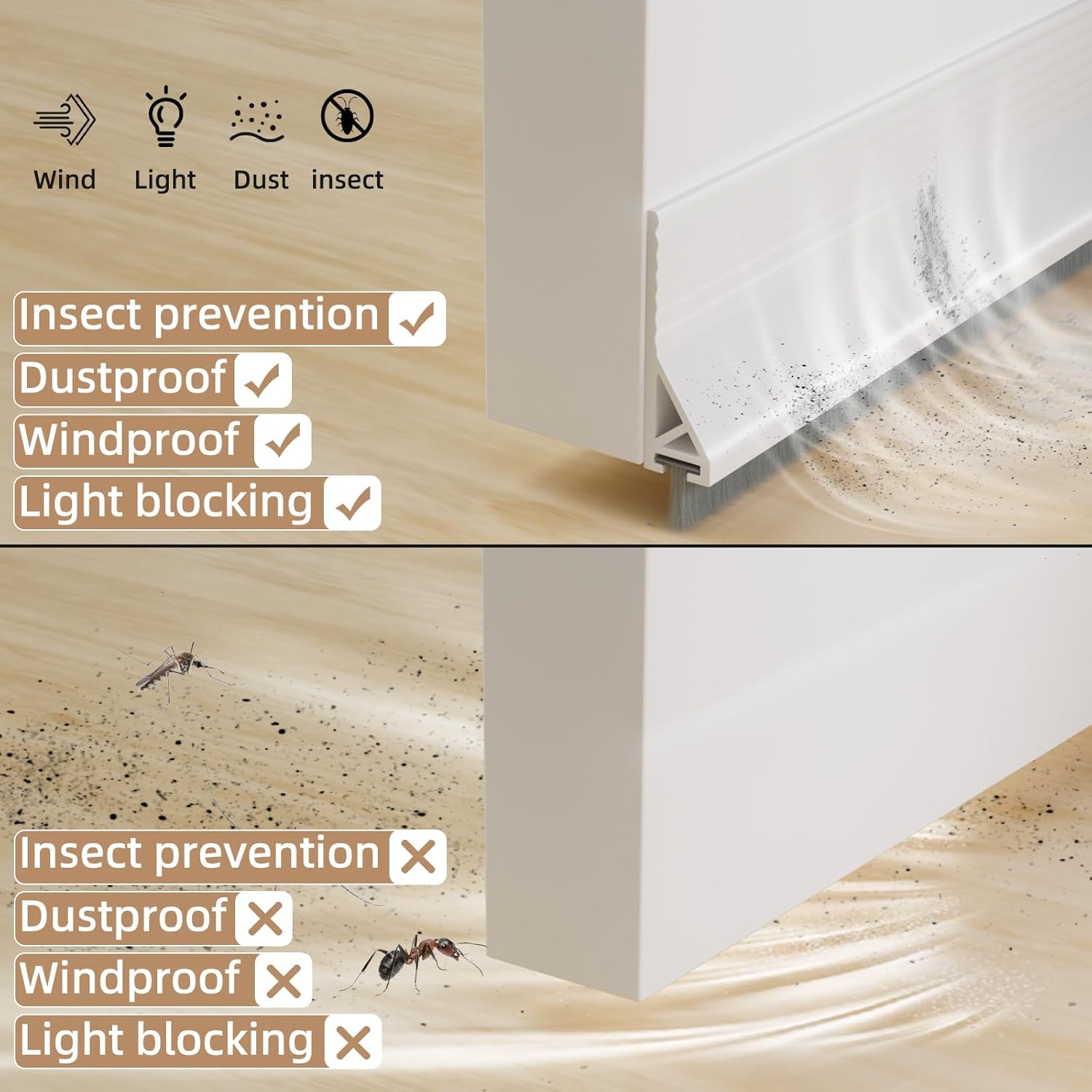 39 Inch Rubber Door Sweep with Silicone Adhesive Split Design Noise Blocker