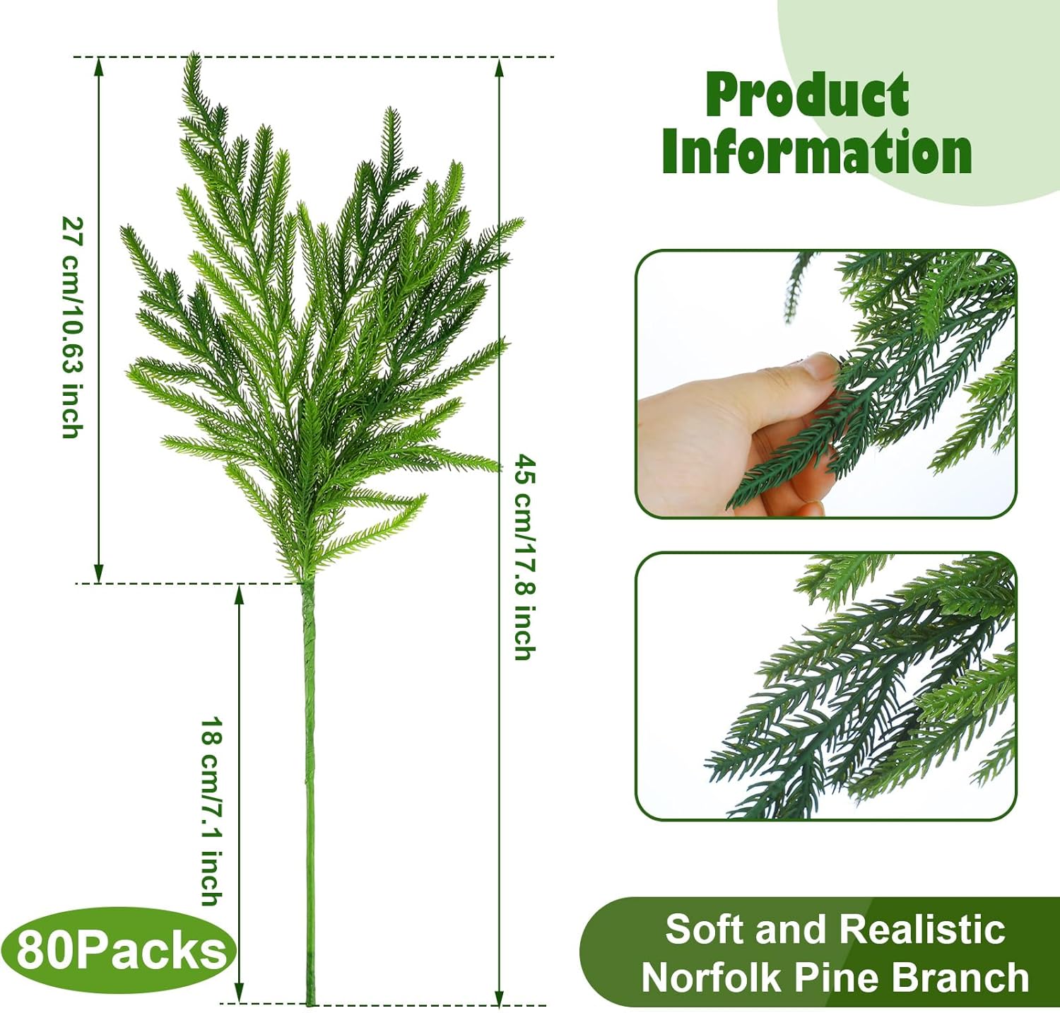 Jutom 80 Pcs Artificial Norfolk Pine Branches