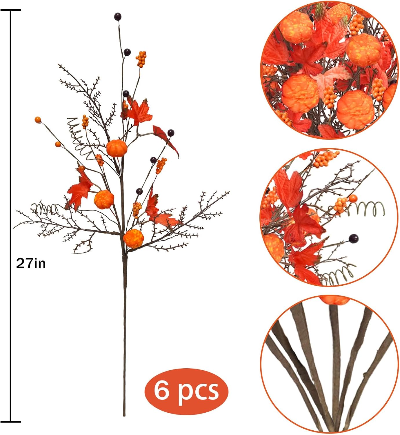 TORONTOKYO 6PCS Artificial Fall Stem Set