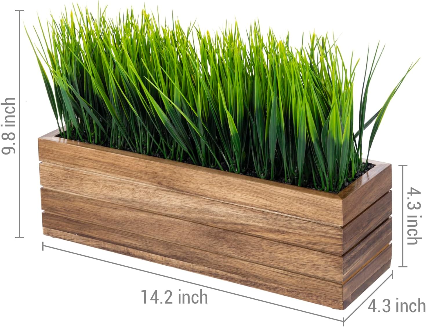 MyGift 14 Inch Artificial Grass in Acacia Wood Planter