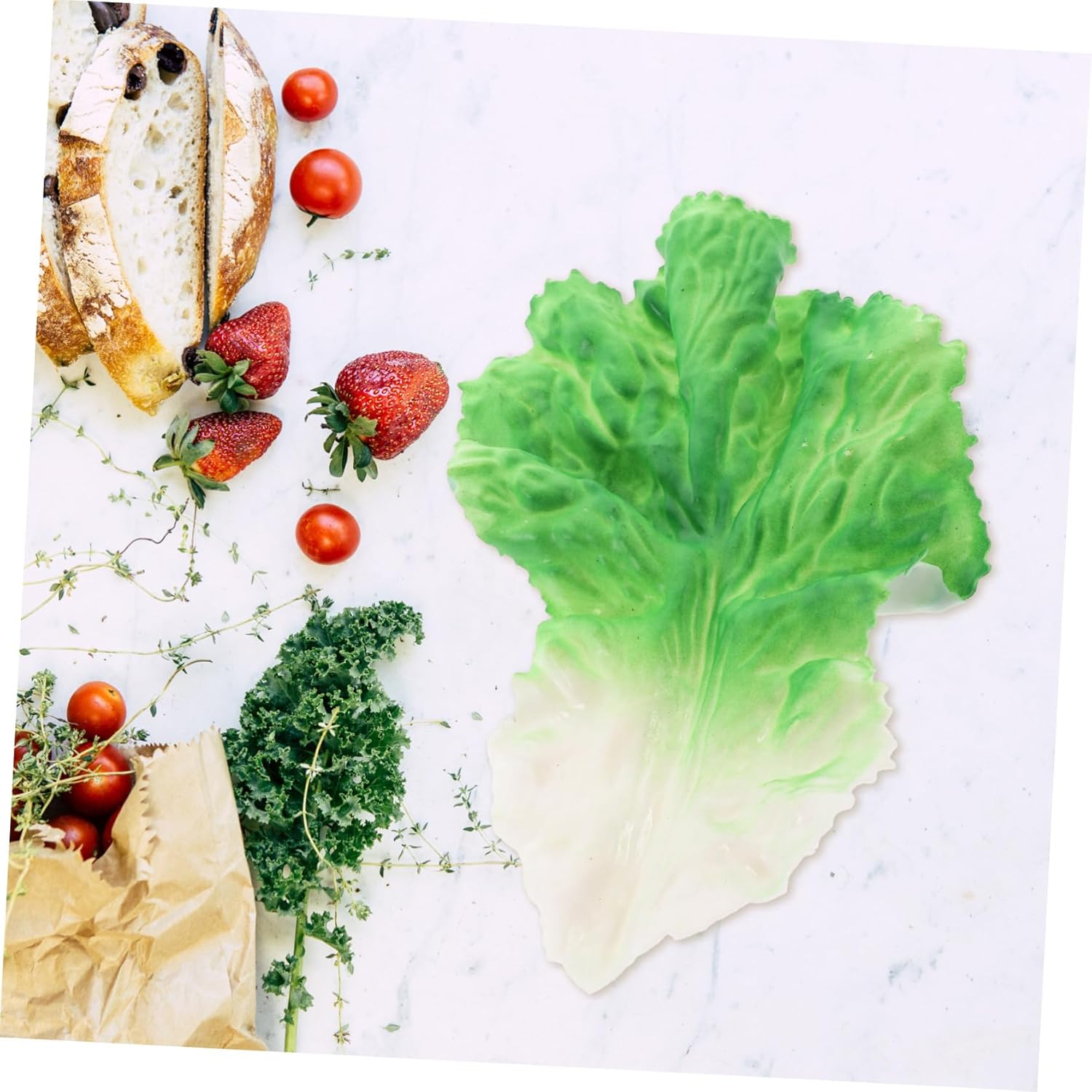 Magiclulu 5 Pcs Realistic Lettuce Leaf Props for Home Kitchen Decoration