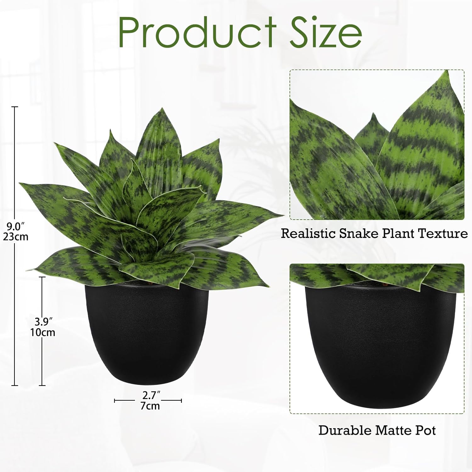 Hollyone Artificial Snake Plant 9 Inch Faux Agave Decor