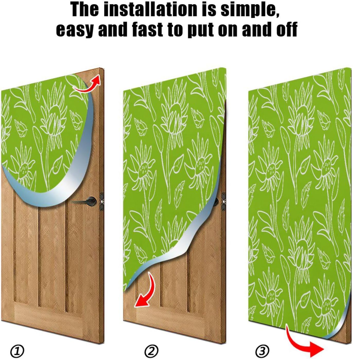 Susiyo Stretchable White Flowers Door Cover for Front Door Home Decor 35x79 Inch