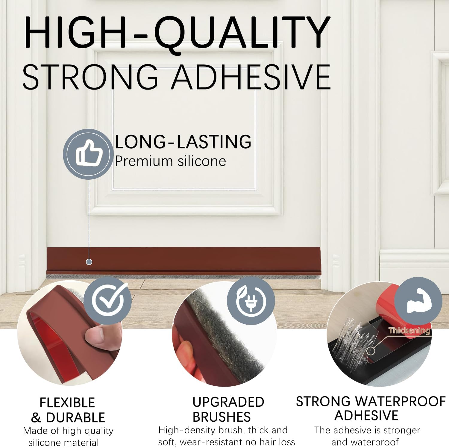2 Pack Under Door Draft Stoppers with Brush Seal Brown