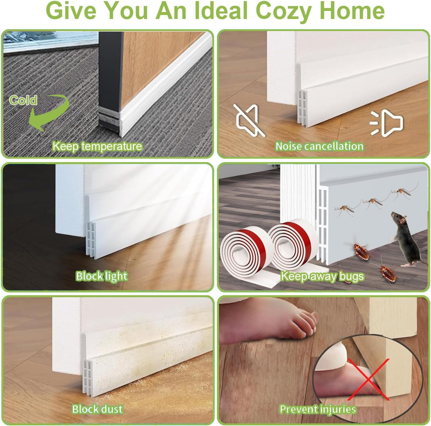 2PCS White Door Draft Blocker with Strong Adhesive
