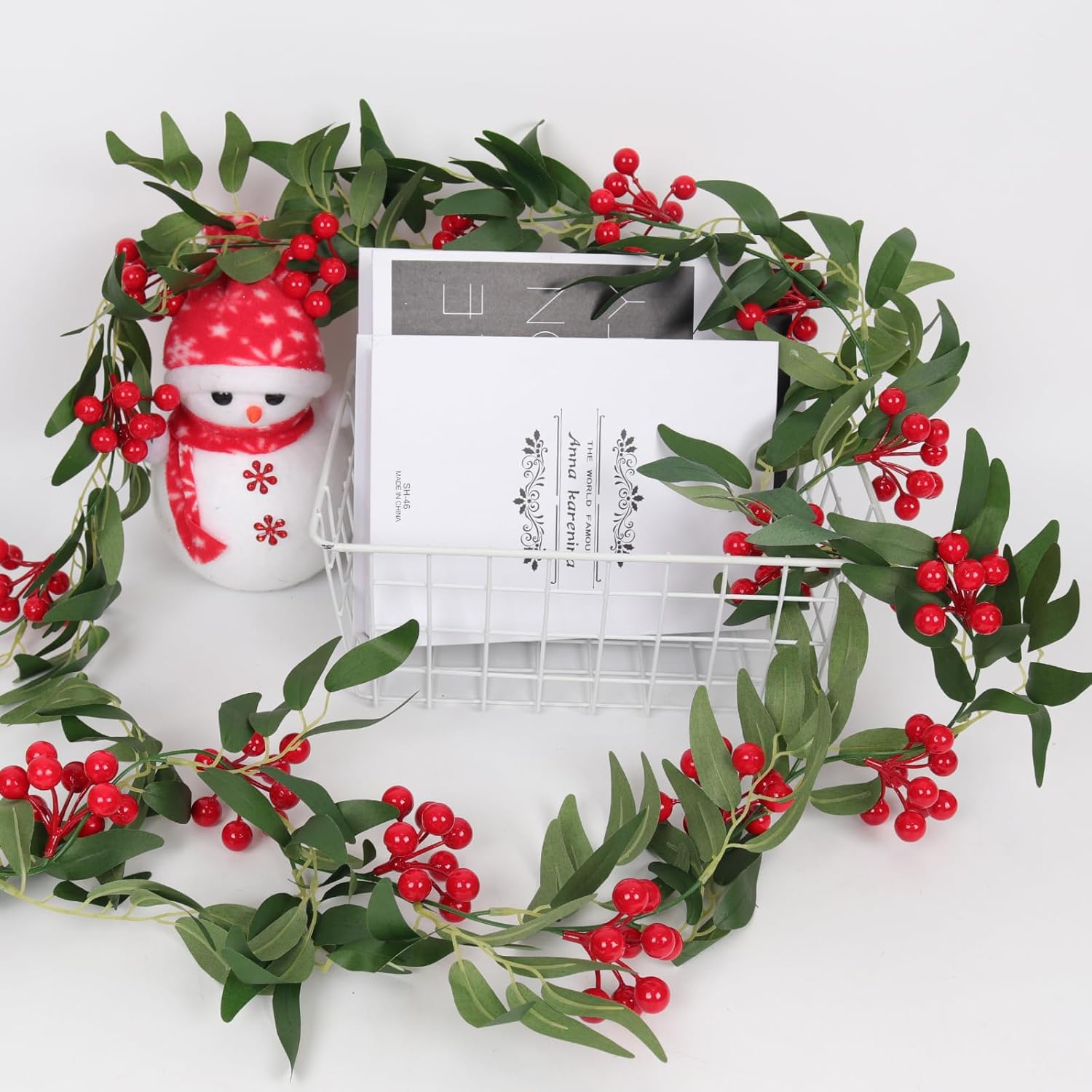 Artificial Hanging Willow Vines with Red Berries Christmas Garland 2Pcs