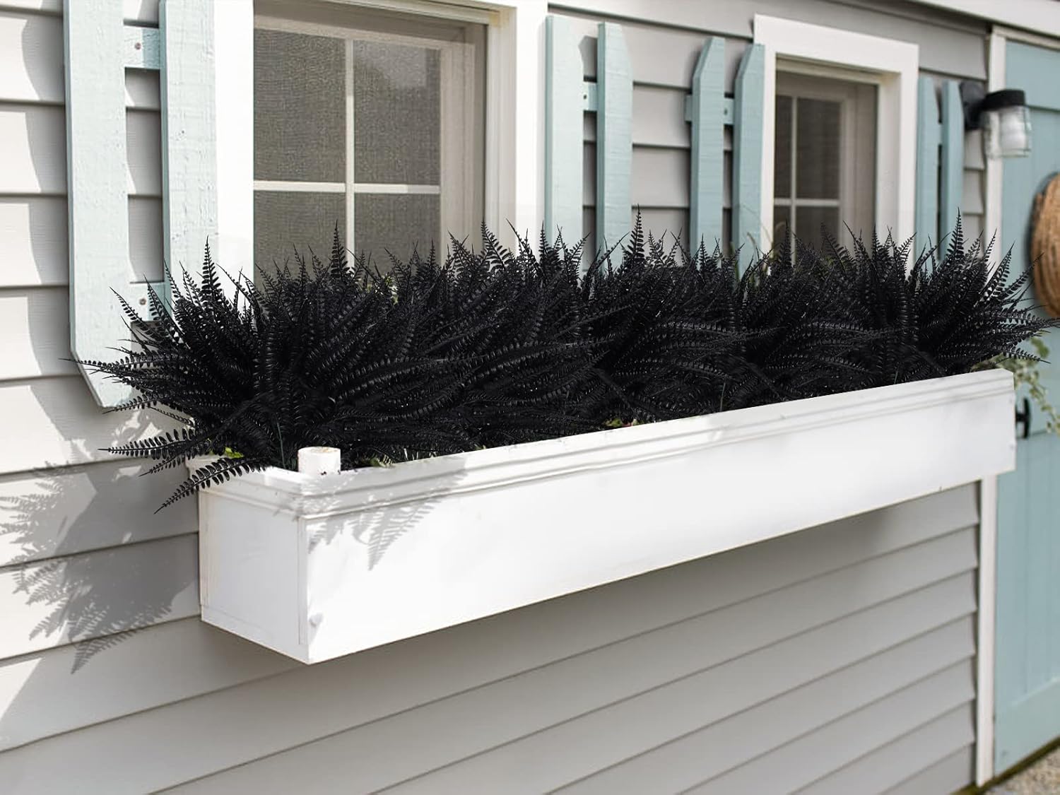 RECUTMS 6Pcs Artificial Boston Fern Plants Black UV Resistant Outdoor Indoor Decor