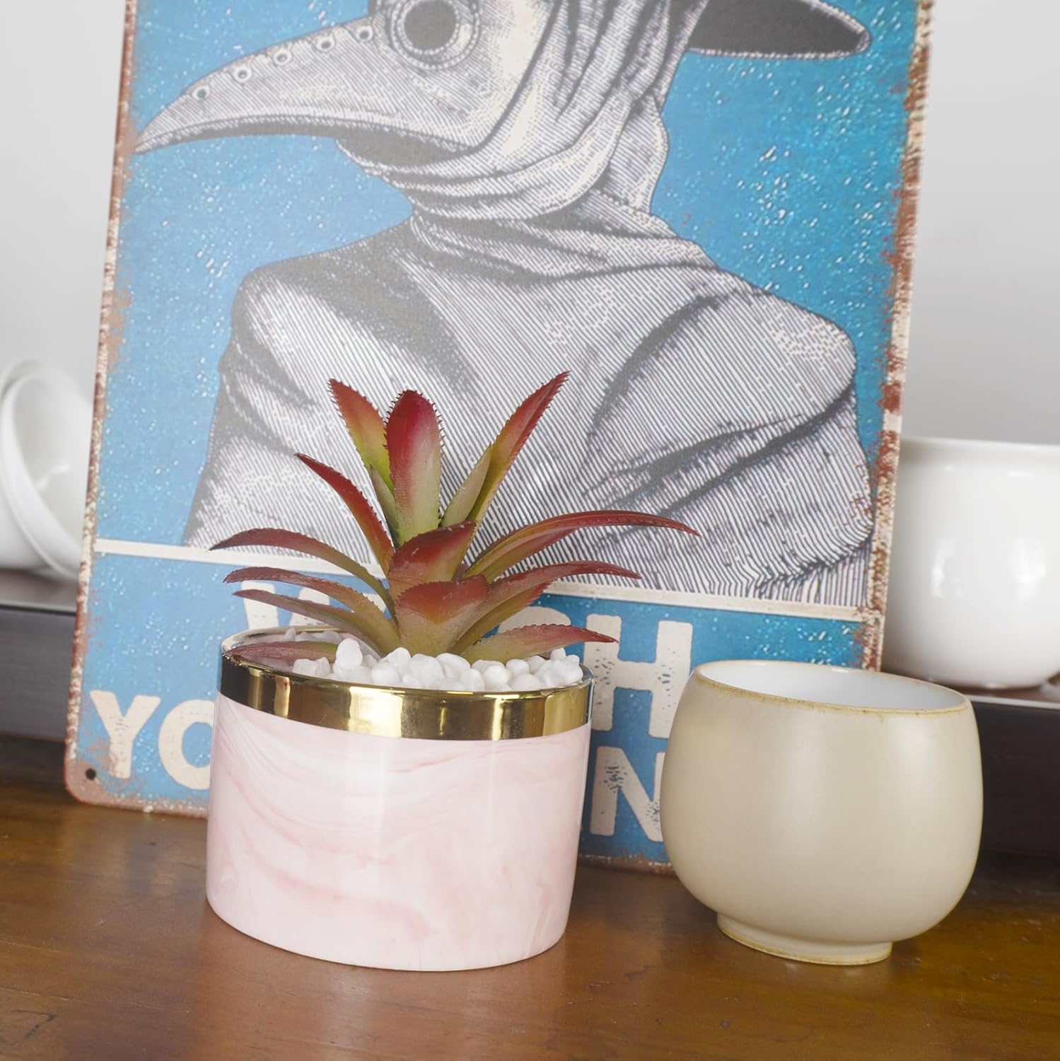 Tzhome Artificial Mini Succulent Plants with Ceramic Pots