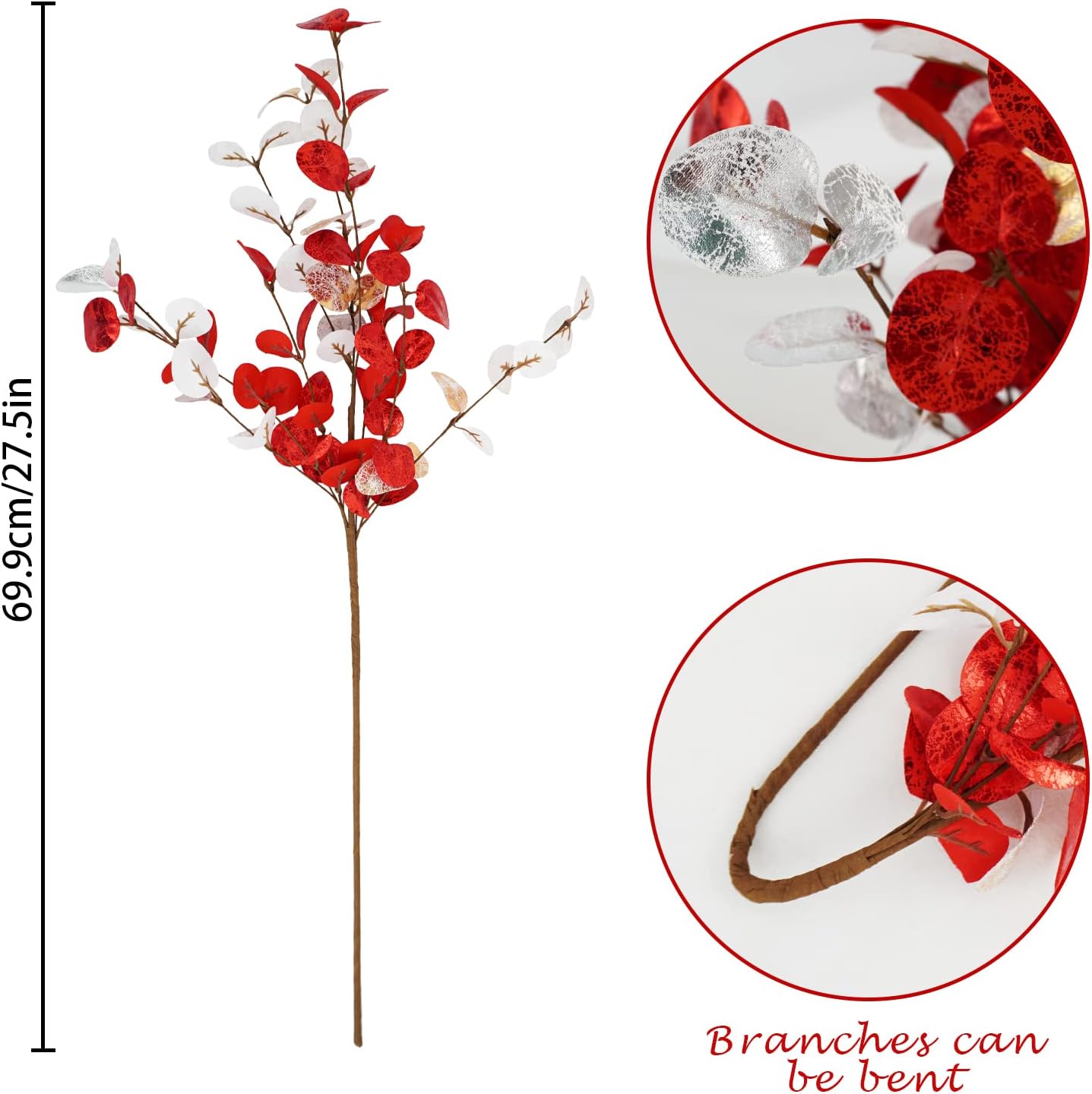 Agusbagli 6 Pcs Artificial Eucalyptus Leaves 28 Velvet Christmas Decor