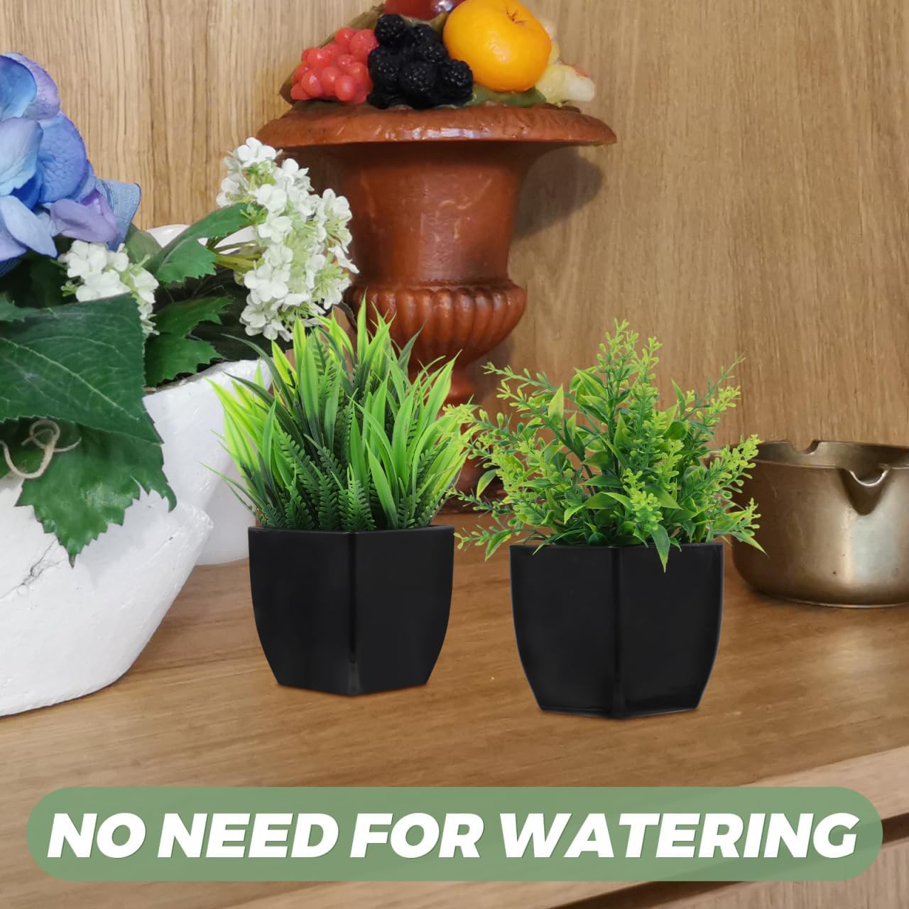 BESTYASH 4Pcs Small Faux Greenery in Black Pots Realistic Artificial Plants for Indoor Decor