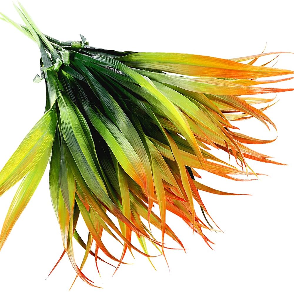 CLONG 4pcs Artificial Fake Grass Plants Plastic Greenery Set Orange Green