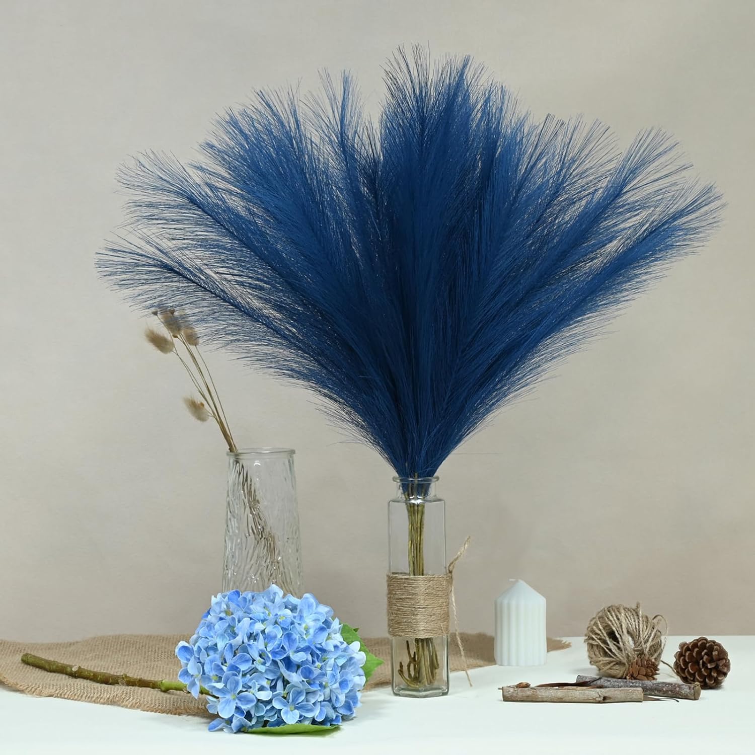 U-LIAN 12PCS Blue Faux Pampas Grass 24 Inch Decor