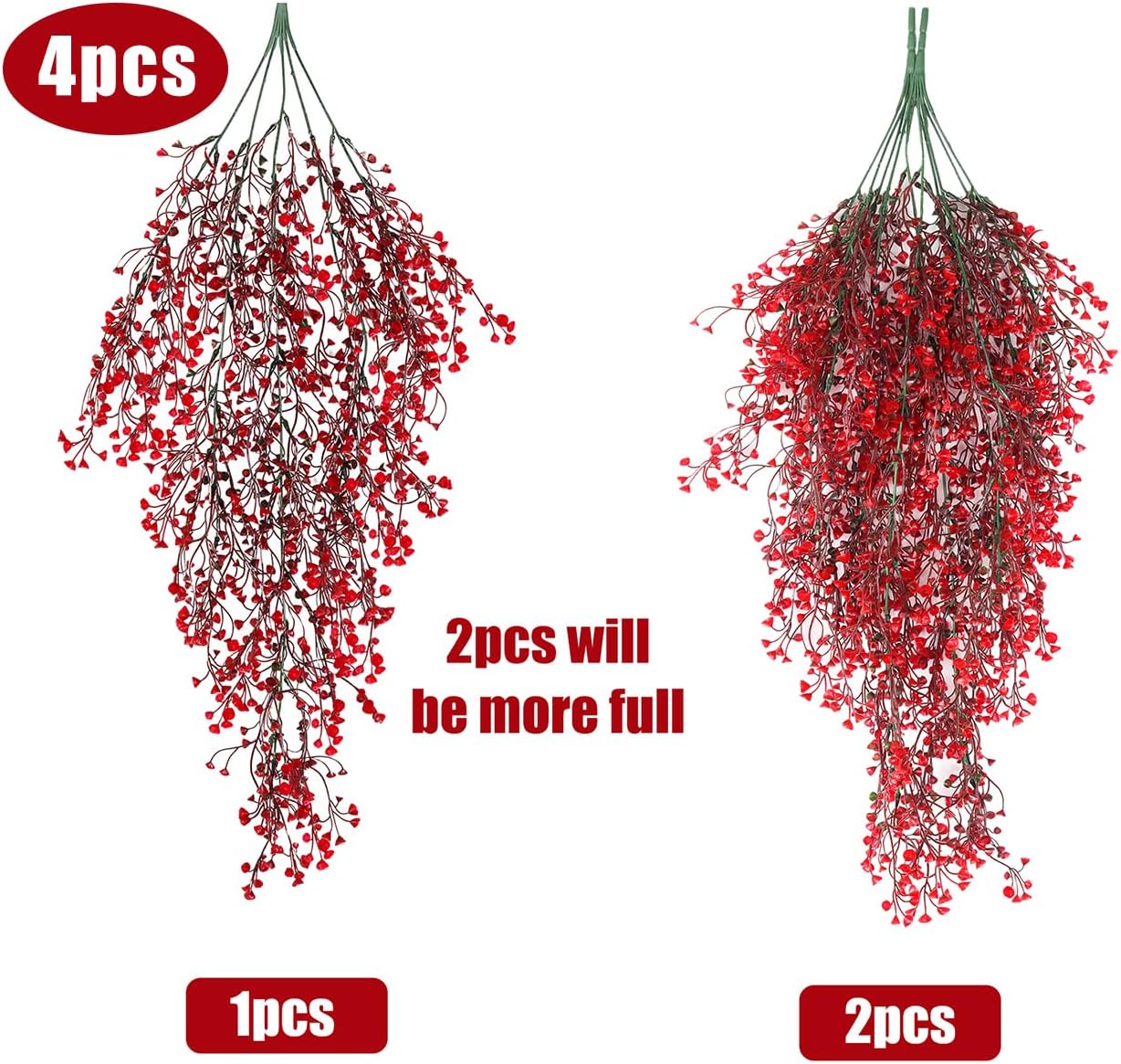 RECUTMS Artificial Hanging Fern Lighted with 30 LED Fake Ivy Vines for Home Decor Pack of 4 Red