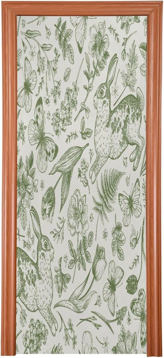 Susiyo Running Rabbit Halloween Door Cover Stretch Fabric Door Decoration for Home and Party